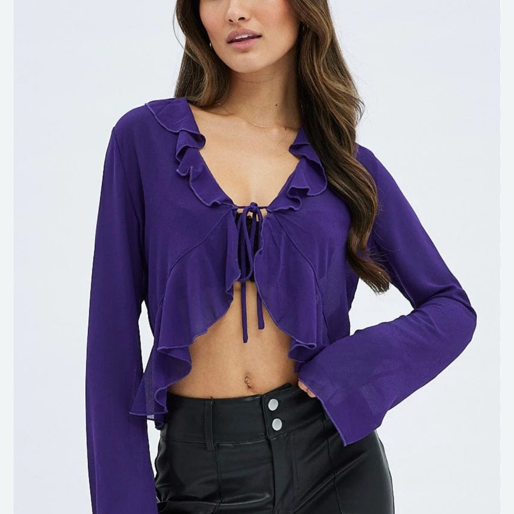 NWT Peppermayo Purple Ruffled Tie-Front Long Sleeve Blouse